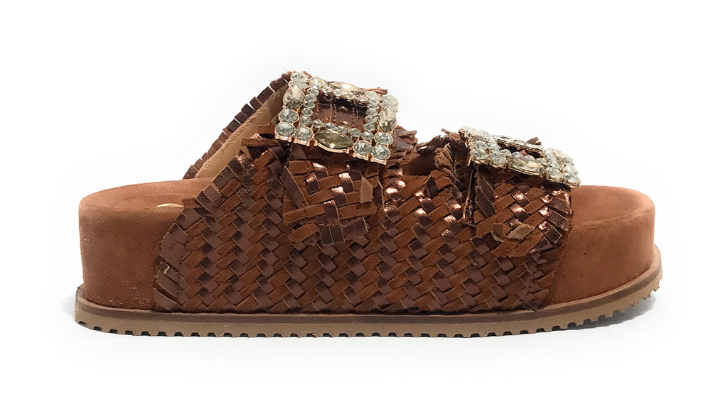 Scarpe donna sandalo/ciabatta in pelle colore marrone DS25EL08 4000