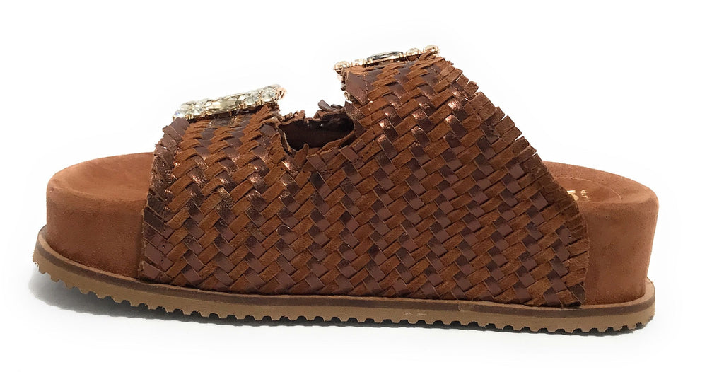 Scarpe donna sandalo/ciabatta in pelle colore marrone DS25EL08 4000