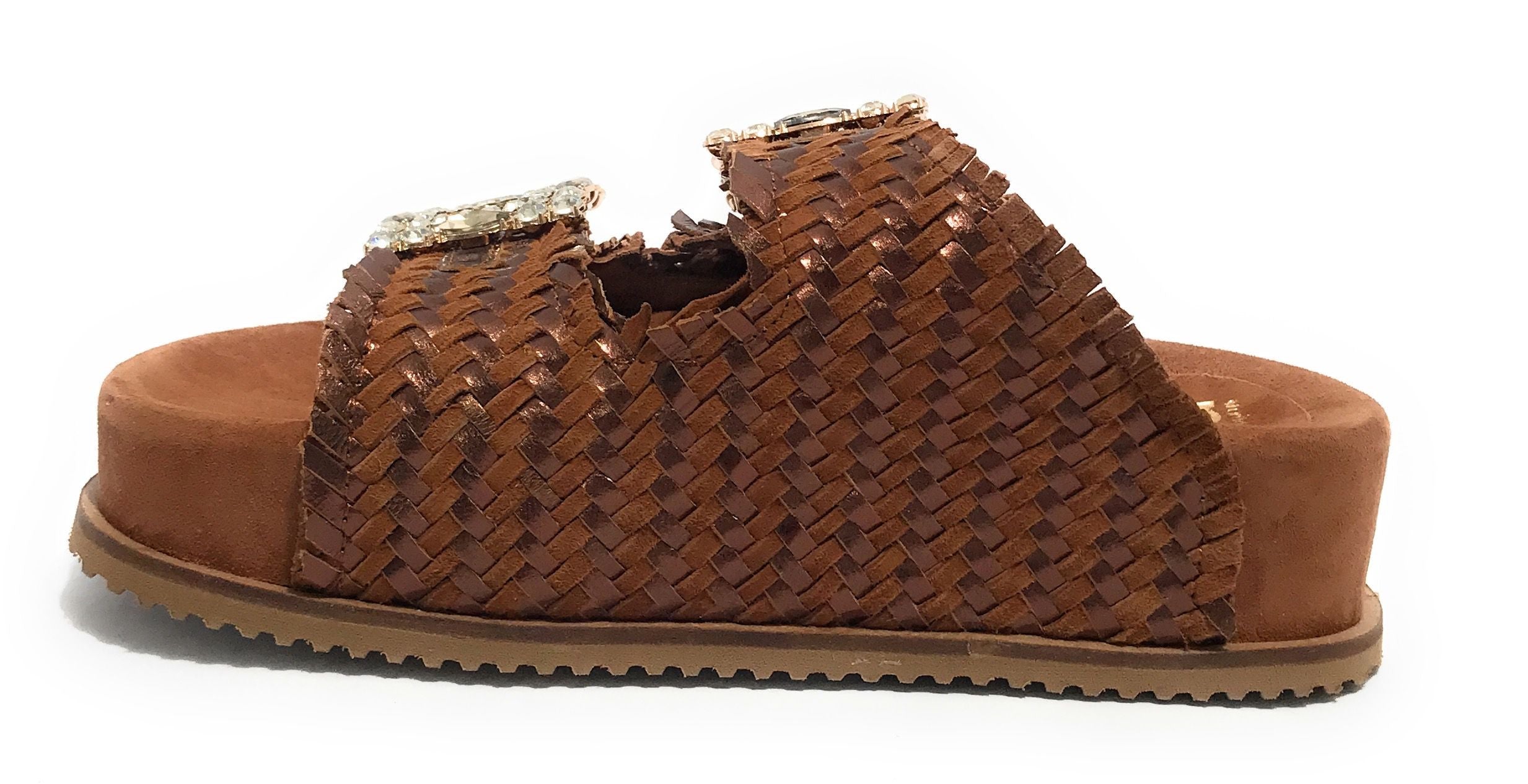 Scarpe donna sandalo/ciabatta in pelle colore marrone DS25EL08 4000