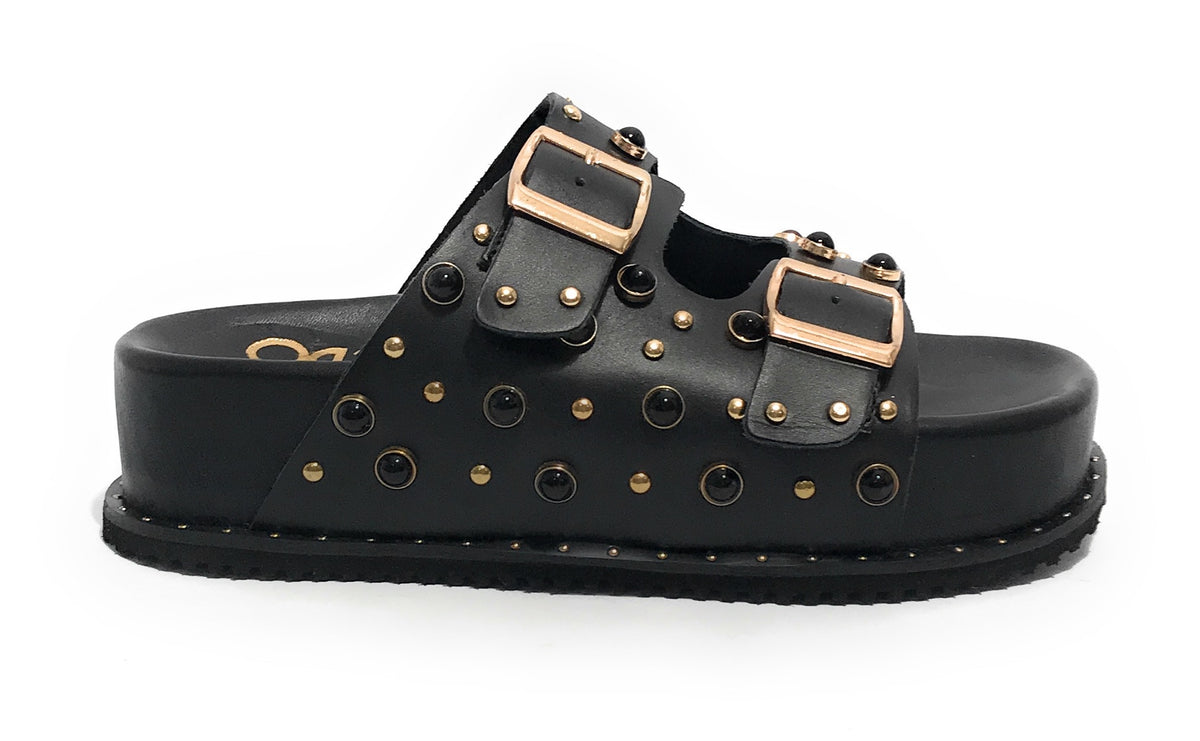 Scarpe donna sandalo/ciabatta in pelle colore nero DS25EL09 4040