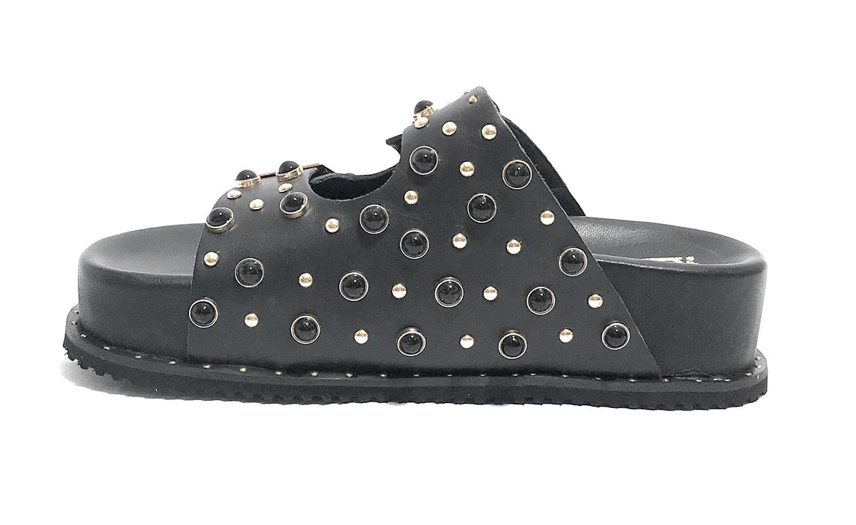 Scarpe donna sandalo/ciabatta in pelle colore nero DS25EL09 4040