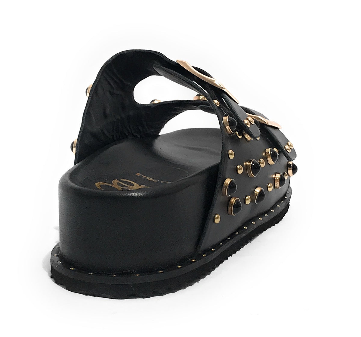Scarpe donna sandalo/ciabatta in pelle colore nero DS25EL09 4040