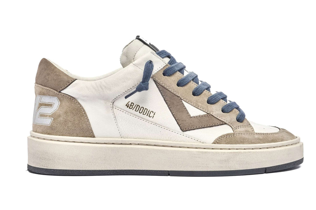 Scarpe uomo 4B12 sneakers in pelle bianco/ beige US25QB12 KYLE-U918