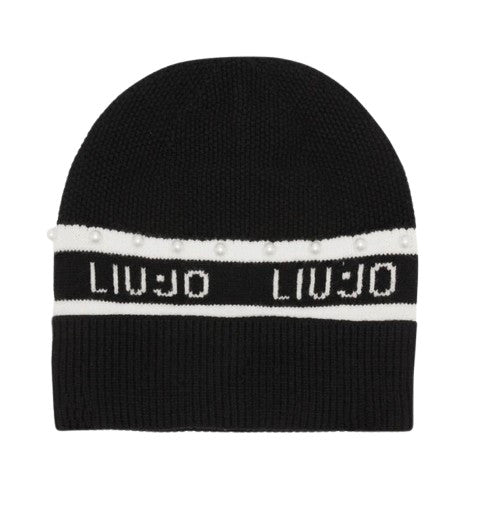 Berretto Liu jo beanie con logo nero/ bianco C26LJ03 TF5239 MA92F 03N66