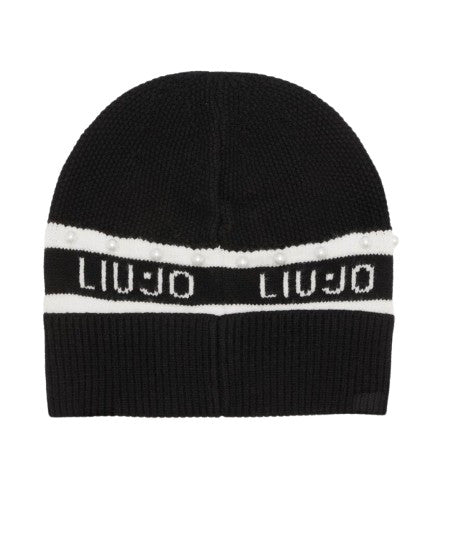 Berretto Liu jo beanie con logo nero/ bianco C26LJ03 TF5239 MA92F 03N66