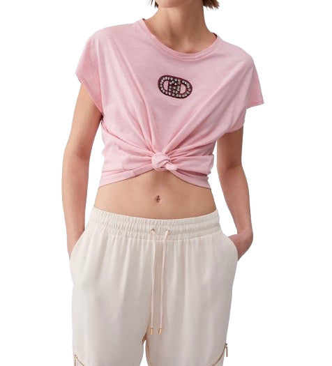T-shirt donna Liu Jo petalo logo strass ES26LJ19 TA6164 JS870 P9191