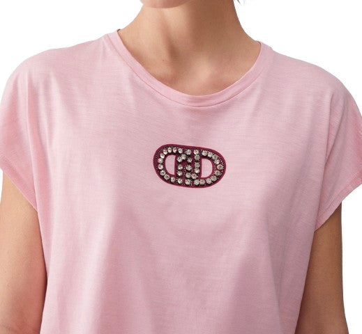 T-shirt donna Liu Jo petalo logo strass ES26LJ19 TA6164 JS870 P9191