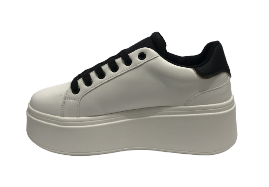 Scarpe donna sneaker Gold&gold a fondo alto in ecopelle bianco/ nero D23GG13 GB590
