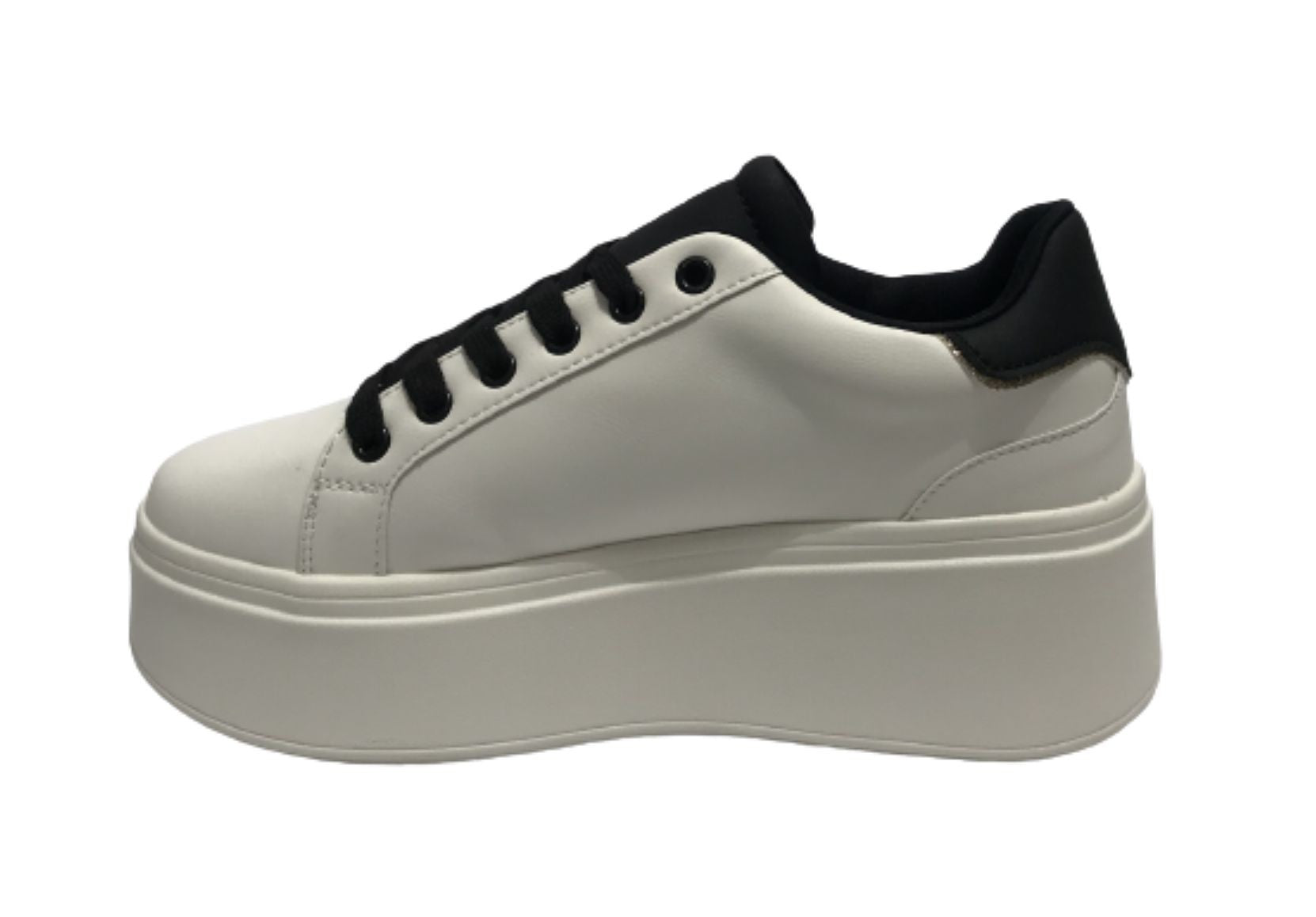 Scarpe donna sneaker Gold&gold a fondo alto in ecopelle bianco/ nero D23GG13 GB590