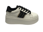 Scarpe donna sneaker Gold&gold a fondo alto in ecopelle bianco/ nero D23GG13 GB590