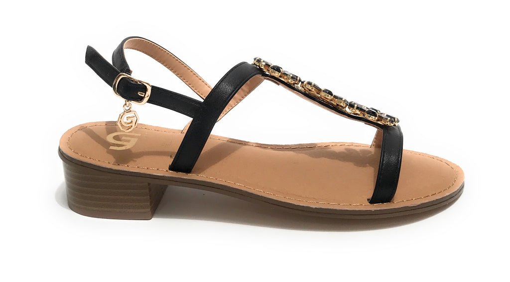 Scarpe donna sandalo Gold&gold con strass nero DS23GG24 GL739
