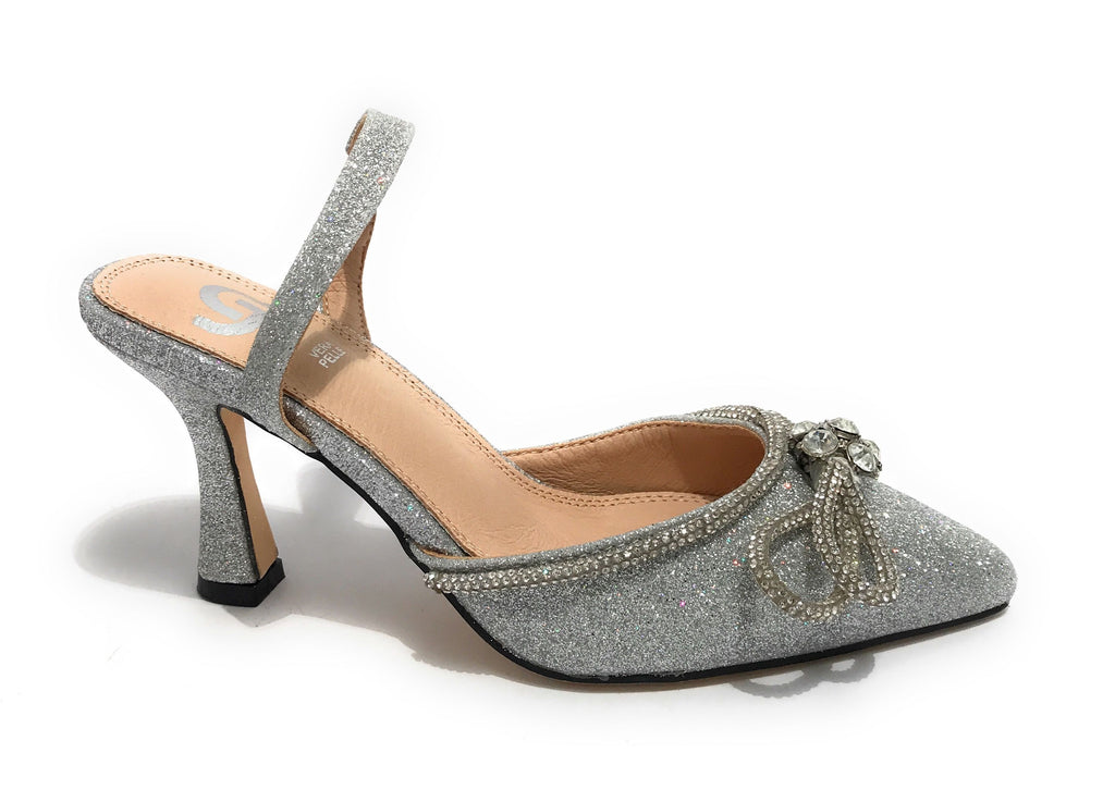 Scarpe donna Gold&gold decollete tallone aperto argento con glitter DS22GG21 GD569