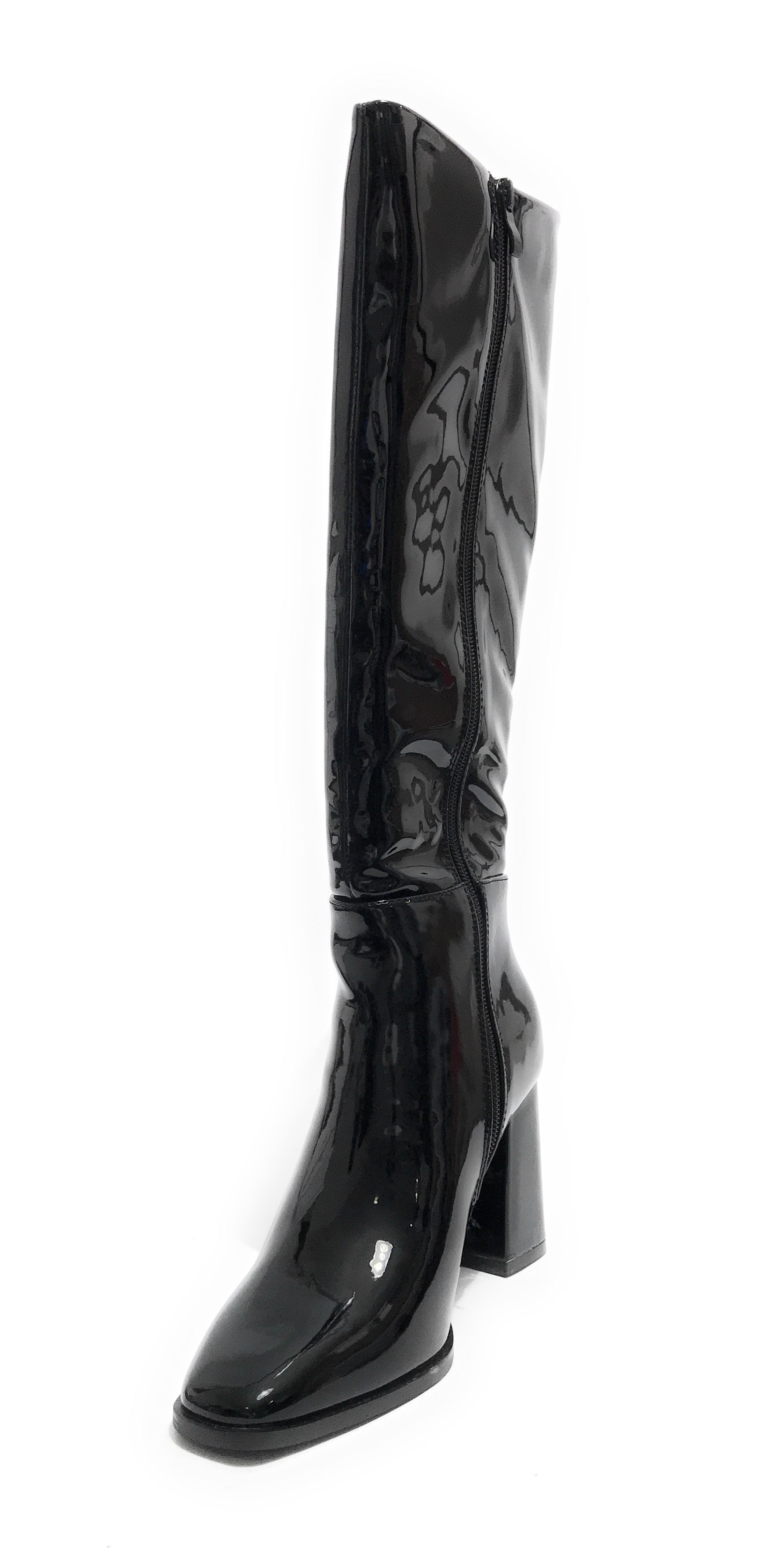 Scarpe donna stivale alto Gold&gold in ecopelle nero vernice D23GG35 GF115