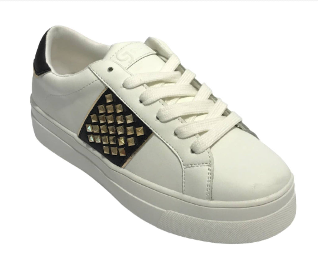 Scarpe donna sneaker Gold&gold ecopelle bianco/ nero con borchie DS22GG01 GB316