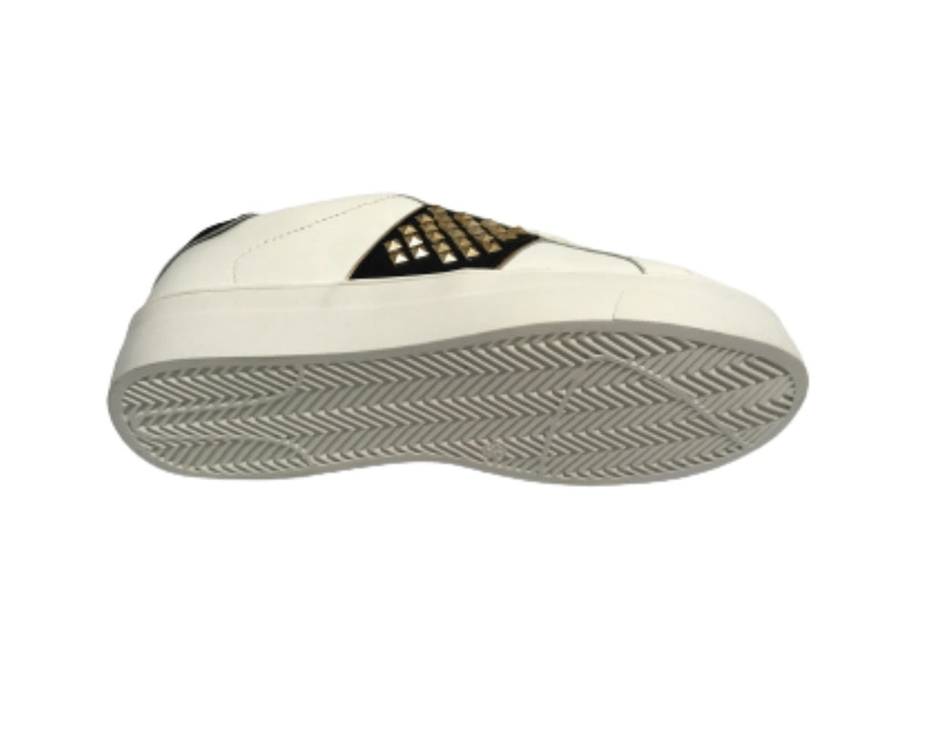 Scarpe donna sneaker Gold&gold ecopelle bianco/ nero con borchie DS22GG01 GB316