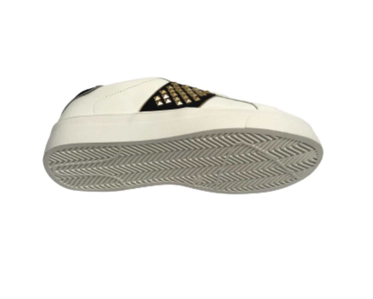Scarpe donna sneaker Gold&gold ecopelle bianco/ nero con borchie DS22GG01 GB316