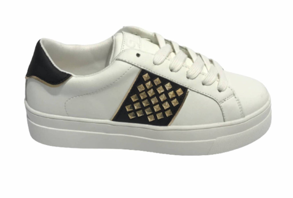 Scarpe donna sneaker Gold&gold ecopelle bianco/ nero con borchie DS22GG01 GB316