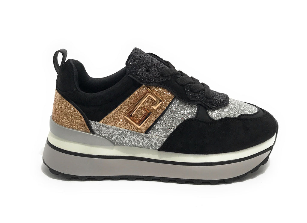 Scarpe donna sneaker Gold&gold ecopelle / glitter nero D23GG32 GB521