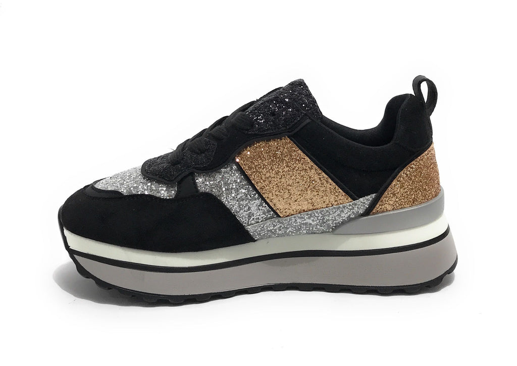 Scarpe donna sneaker Gold&gold ecopelle / glitter nero D23GG32 GB521