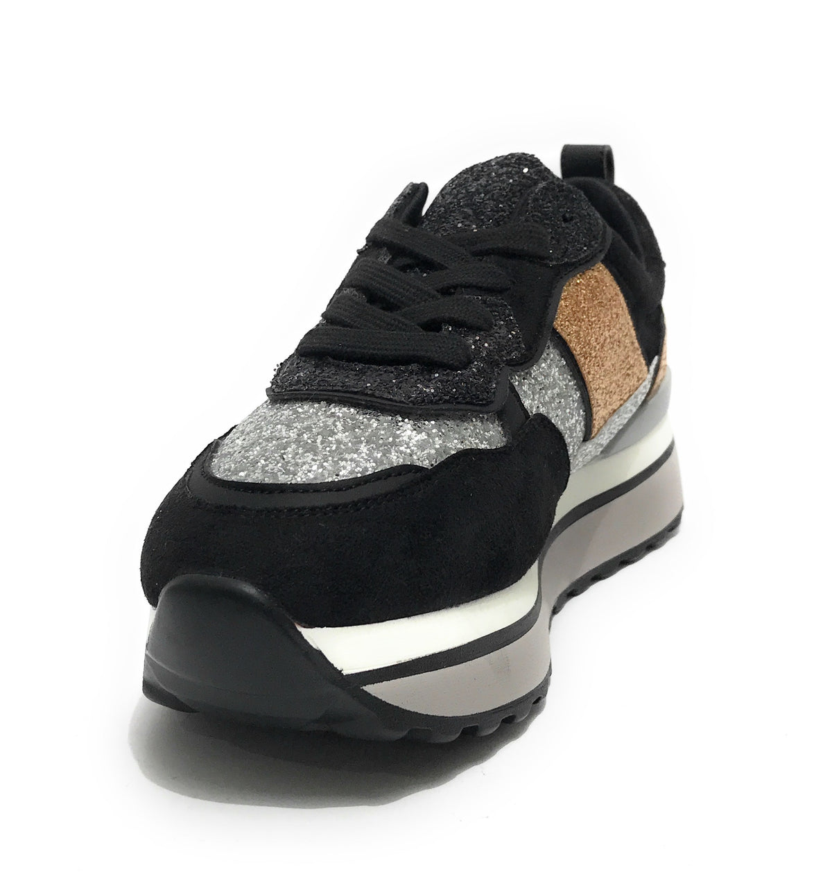 Scarpe donna sneaker Gold&gold ecopelle / glitter nero D23GG32 GB521