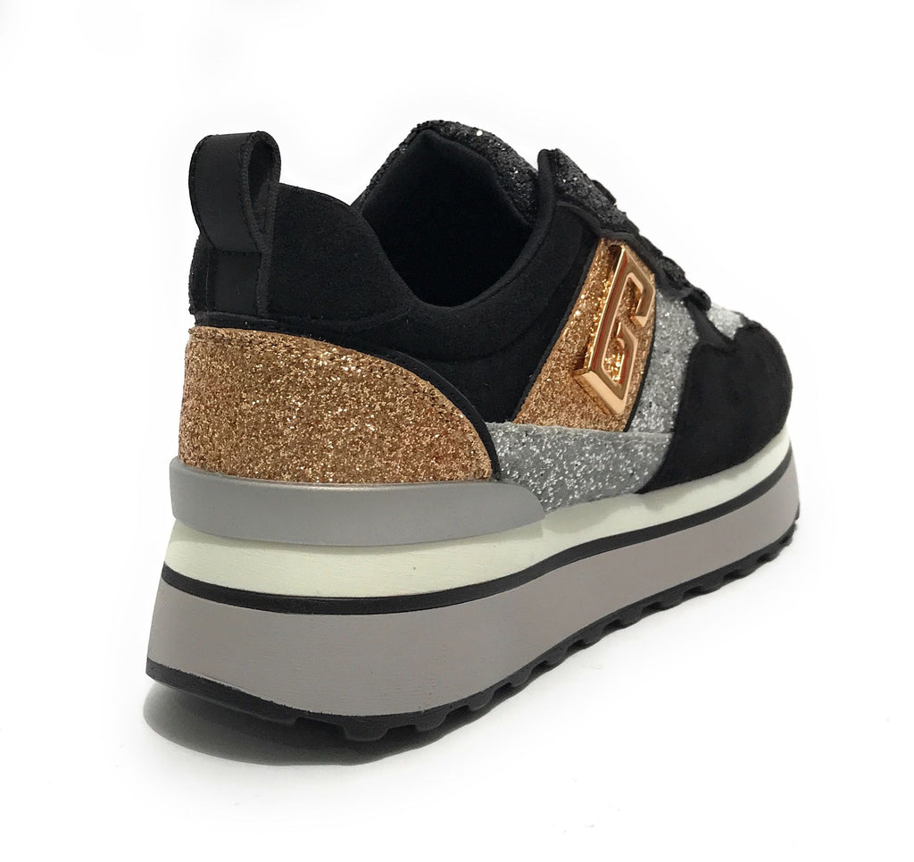 Scarpe donna sneaker Gold&gold ecopelle / glitter nero D23GG32 GB521