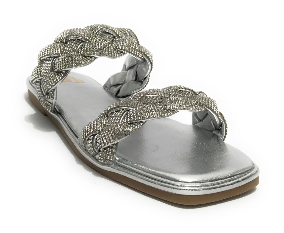 Scarpe donna Gold&gold ciabatta in ecopelle con strass silver DS23GG53 GP23-476