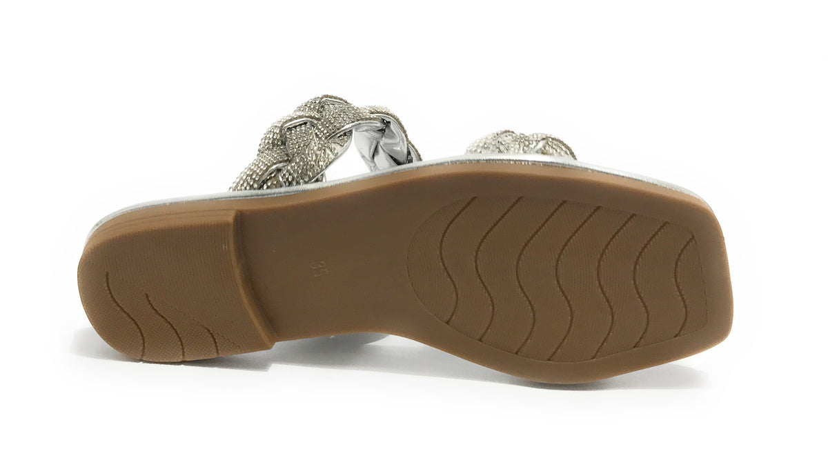 Scarpe donna Gold&gold ciabatta in ecopelle con strass silver DS23GG53 GP23-476
