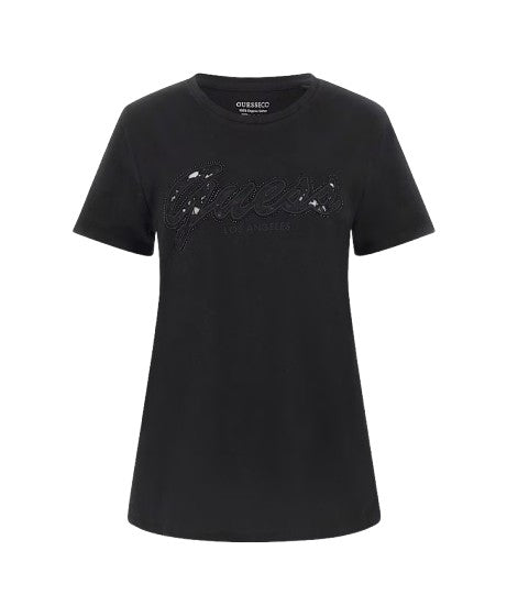 T-shirt donna Guess logo pizzo nero ES25GU45 W5RI08K9RM1