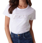 T-shirt donna Guess logo pizzo bianco ES25GU63 W5RI08K9RM1