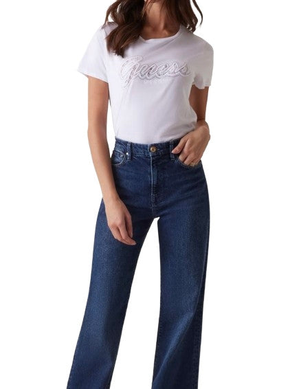 T-shirt donna Guess logo pizzo bianco ES25GU63 W5RI08K9RM1