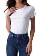T-shirt donna Guess logo pizzo bianco ES25GU63 W5RI08K9RM1