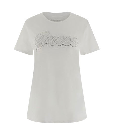 T-shirt donna Guess logo pizzo bianco ES25GU63 W5RI08K9RM1