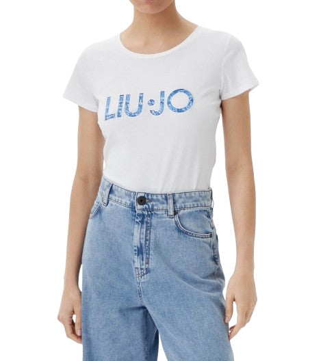 T-shirt donna Liu Jo bianco/jeans ES25LJ10 VA5154 JS003