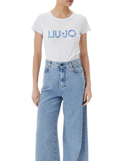 T-shirt donna Liu Jo bianco/jeans ES25LJ10 VA5154 JS003