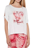 T-shirt donna Liu Jo bianco/palm ES25LJ12 VA5155 JS360
