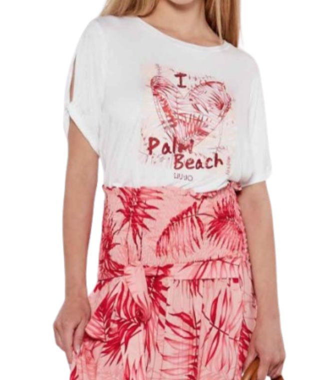 T-shirt donna Liu Jo bianco/palm ES25LJ12 VA5155 JS360