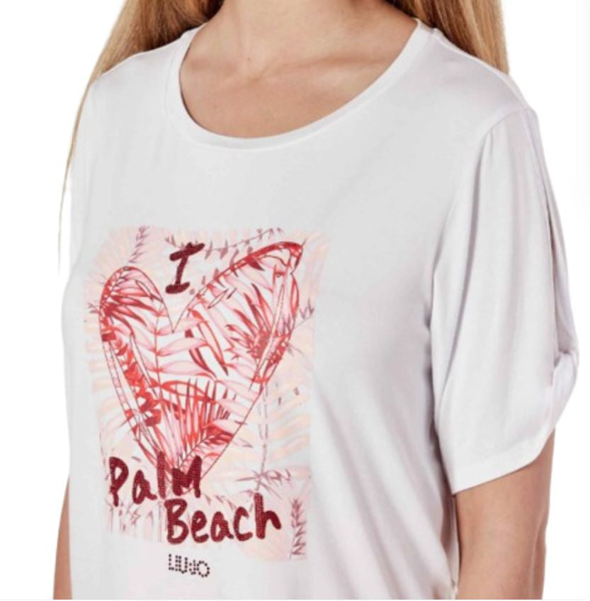 T-shirt donna Liu Jo bianco/palm ES25LJ12 VA5155 JS360