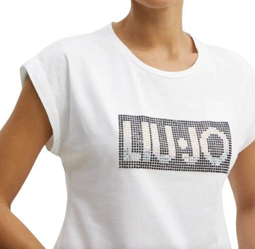 T-shirt donna Liu Jo bianco/strass ES25LJ17 VA5151 JS923