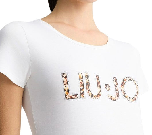 T-shirt donna Liu Jo bianco/animalier ES25LJ21 VA5154 JS003