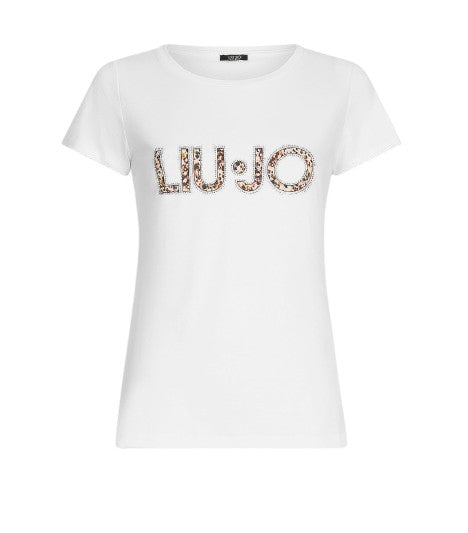 T-shirt donna Liu Jo bianco/animalier ES25LJ21 VA5154 JS003