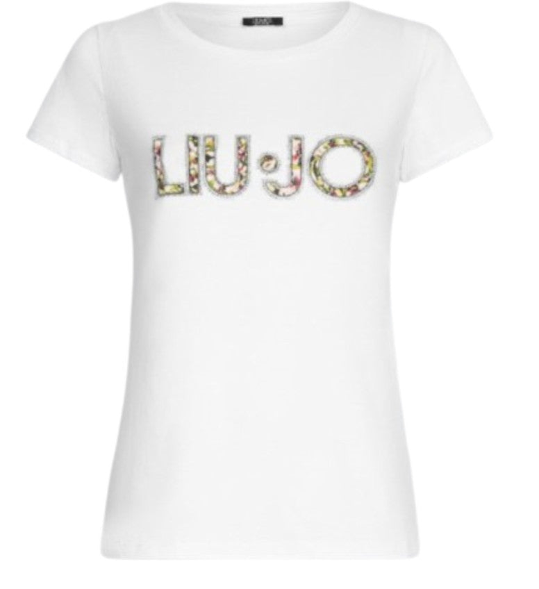 T-shirt donna Liu Jo bianco/animalier verde ES25LJ22 VA5154 JS003