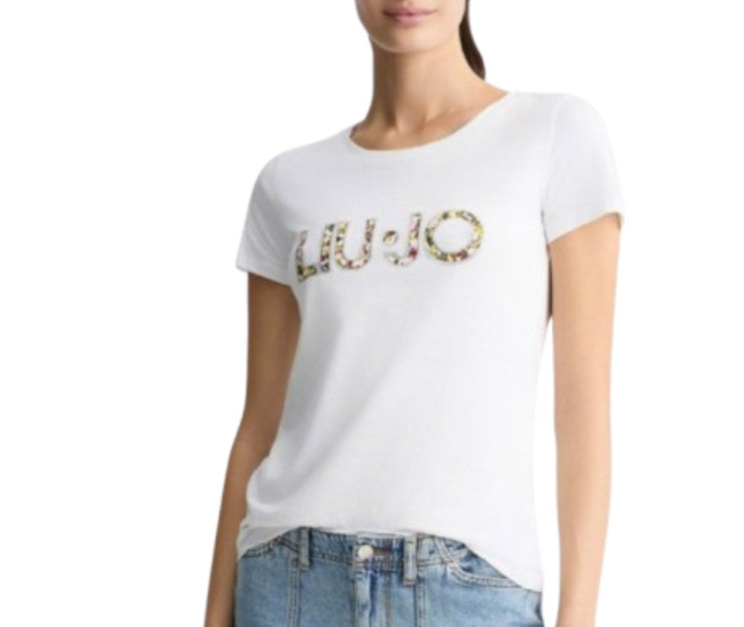 T-shirt donna Liu Jo bianco/animalier verde ES25LJ22 VA5154 JS003