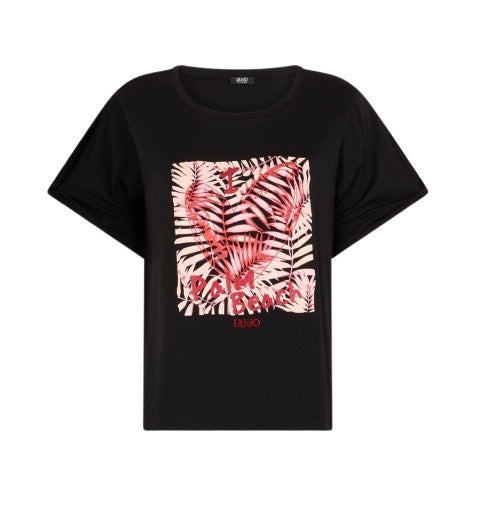 T-shirt donna Liu Jo nero/palm ES25LJ54 VA5155 JS360 M9201
