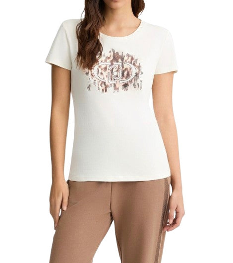 T-shirt donna Liu Jo white milk/ macula ES25LJ84 TA5173 JS003 M9514