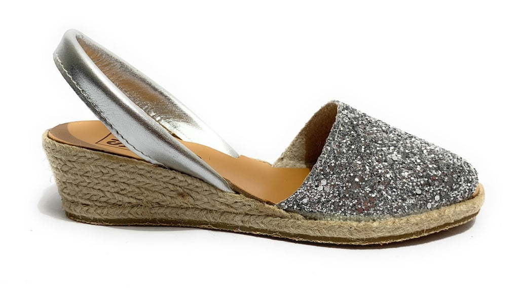 Sandalo minorchina Ska Shoes fondo corda Creta tc 40 pelle silver/ glitter DS22SK20