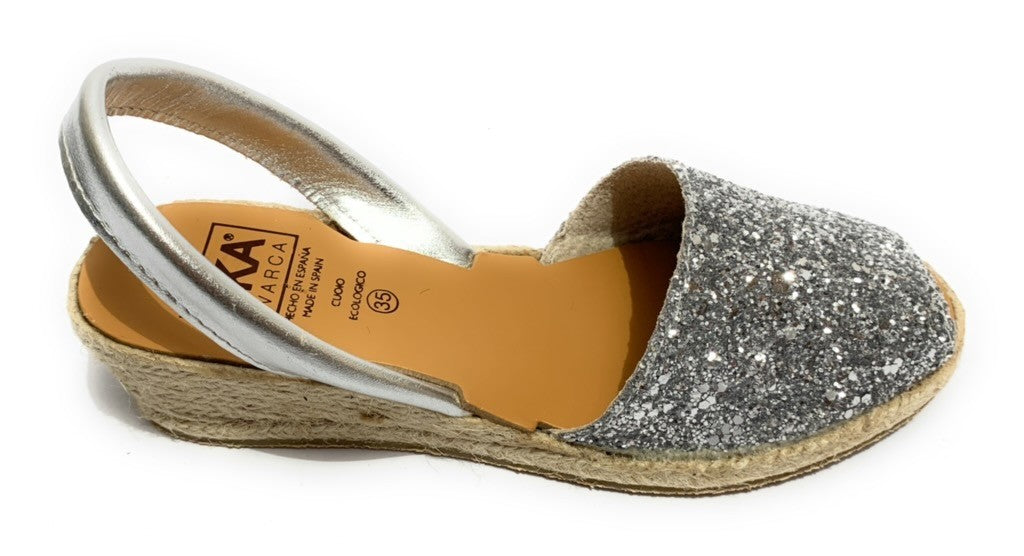 Sandalo minorchina Ska Shoes fondo corda Creta tc 40 pelle silver/ glitter DS22SK20