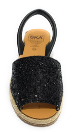Sandalo minorchina Ska Shoes fondo corda Creta tc 40 pelle nero/ glitter DS22SK10