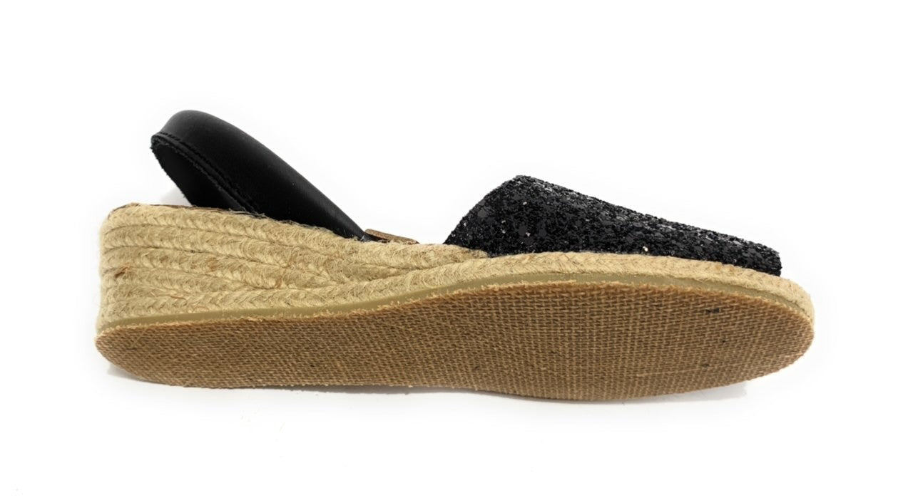 Sandalo minorchina Ska Shoes fondo corda Creta tc 40 pelle nero/ glitter DS22SK10