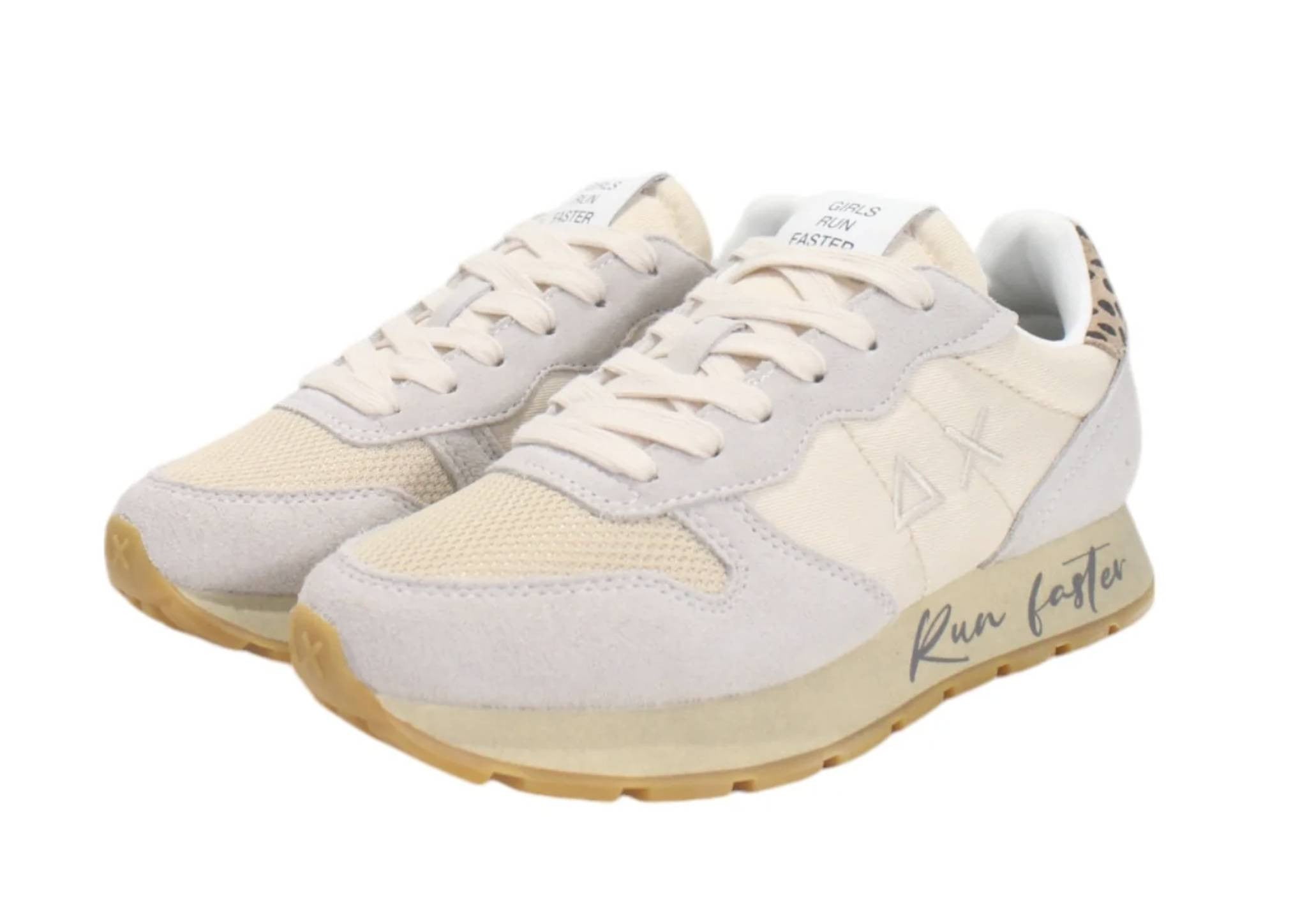 Sneaker running Sun68 Ally vintage in suede/ nylon bianco panna donna D25SU16 Z44207
