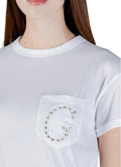 T-shirt donna Guess pocket logo strass bianco ES26GU41 W6GI17K3037